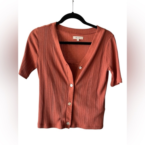 Madewell Pointelle Cardigan Twin Set Afterglow Red Size Small - Picture 2 of 7